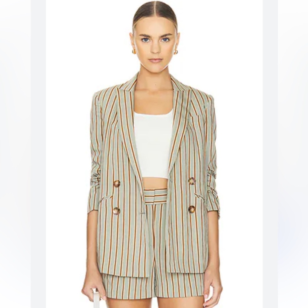 Veronica Beard Kiernan Dickey Jacket 4 Striped Seafoam Double Breasted Blazer - Picture 2 of 8